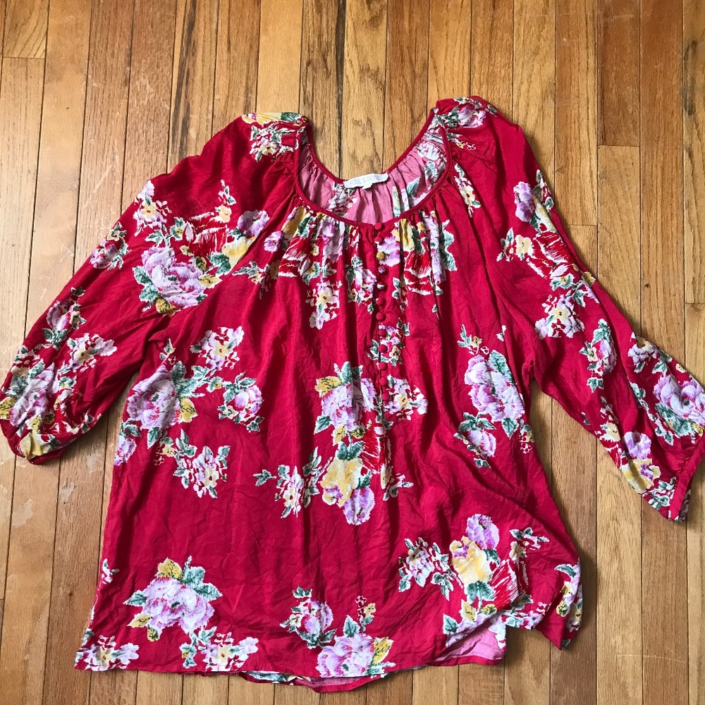 ROSE & THYME Red Floral Top Women's 3x